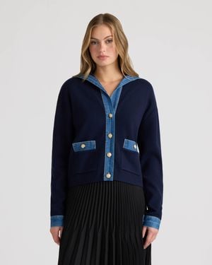 NVLT Sailor Collar Cardigan With Denim Detailing - Blue