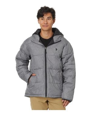 U.S. POLO ASSN. U. S. Polo Assn. Heathered Moderate Puffer Jacket Heather Hooded Frog690 - Gray