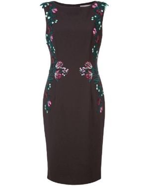 Lela Rose Floral Embroidered Auburn Sheath Midi Dress - Black