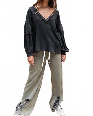 Pol Stud Balloon Sleeve Top - Black