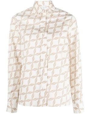 Eleventy Long Sleeve Shirt With Geometric Pattern - Natural