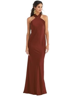 Lovely Draped Twist Halter Tie-Back Trumpet Gown - Red