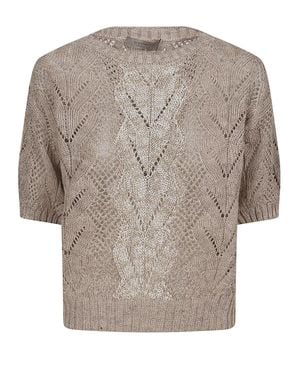 D. EXTERIOR Textured Openwork Knit Sweater With Crystal Embellishments - Gray