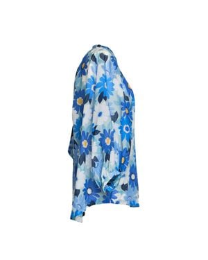 Robert Friedman Adryl Puff Sleeve Collarless Shirt - Blue