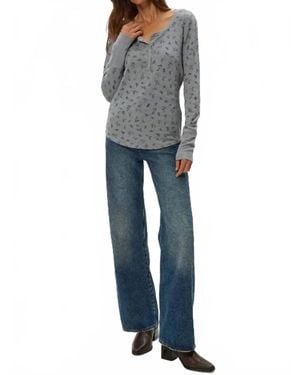 Michael Stars Regan Floral Thermal Henley Tee - Blue