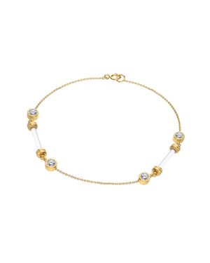 Gold & Honey Ultra Dainty Bar And Cz Lucite Bracelet - Metallic