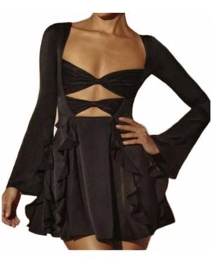Oh Polly Adira Long Sleeve Bow Mini Dress - Black
