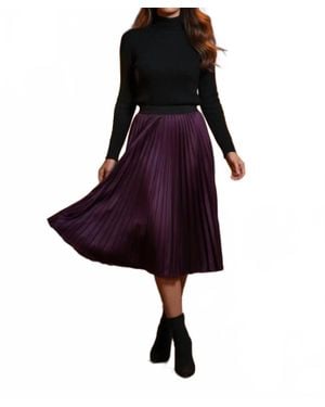 She + Sky Pleated Satin Midi Skirt - Purple