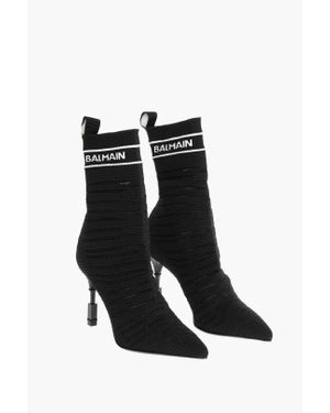 Balmain Sock Heeled Boots With Logo Print - Black