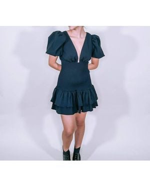 Lena® Smocked Bodice With Puffy Sleeves Mini Dress - Blue