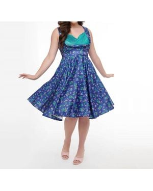 Dolly and Dotty Grace Peacock Pleated Bust Dress - Blue