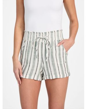 Guess Harper Striped Linen-Blend Shorts - White