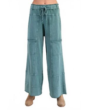 Easel Mineral Washed Terry Knit Pants - Blue