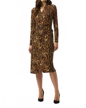 Joseph Ribkoff Animal Print Faux Wrap Dress - Brown
