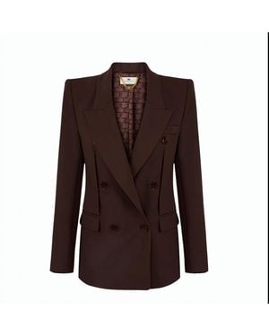 Elisabetta Franchi Lightweight Crepe Peak Lapel Double Jacket - Brown