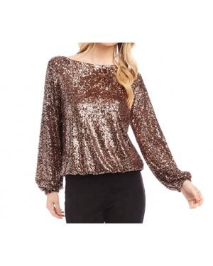 Karen Kane Sora Sequin Boatneck Top - Brown