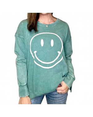 Easel Paige Mineral Wash Smiley Top - Green