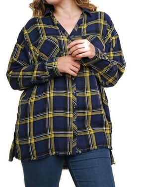 Umgee Plaid & Frayed Cotton Top - Blue