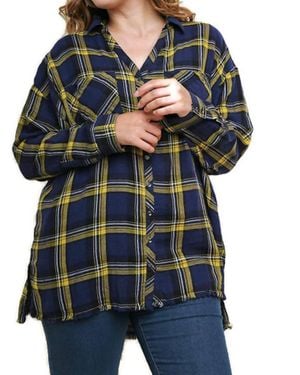 Umgee Plaid & Frayed Cotton Top - Blue