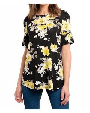 Collective Rack Floral Top With Ruffle Sleeves - Black