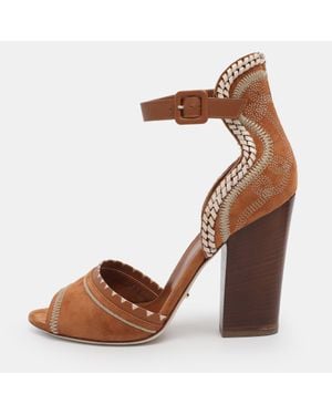 Sergio Rossi Suede Ankle Strap Sandals - Brown