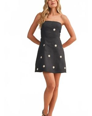 Klesis Polka Dot Linen Strapless Mini Dress - Black
