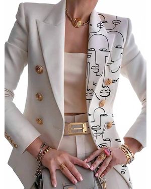 Flarix Corp Fiber Urban Lapel Collar Abstract Blazers - Gray