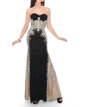 Precious Formals Formal Strapless Beaded Mermaid Evening Gown - White