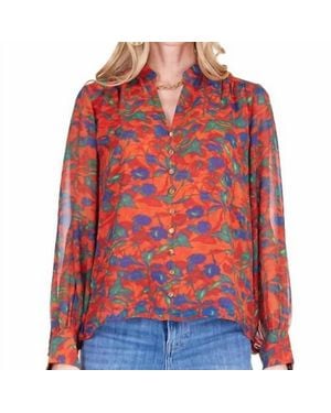 J joy Front Split Button Top - Red