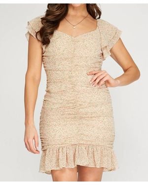She + Sky Floral Ruched Mini Dress - Natural