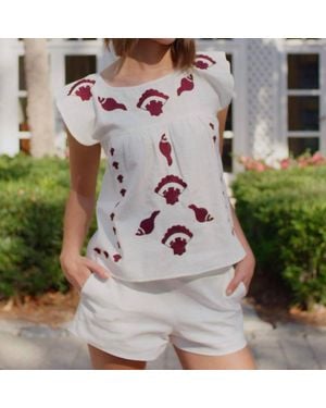 Never A Wallflower Embroidered Seashell Top - Gray