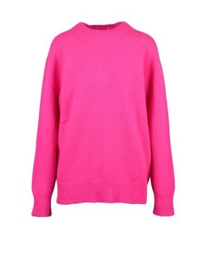 Amaranto Oversized Crewneck Sweater With Ribbed Cuffs And Relaxed Fit - Pink