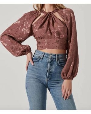 Astr Betsy Floral Cutout Long Sleeve Top - Blue