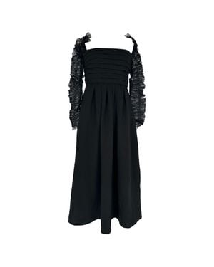 Self-Portrait Dot Mesh Sleeved Midi Dress - Black