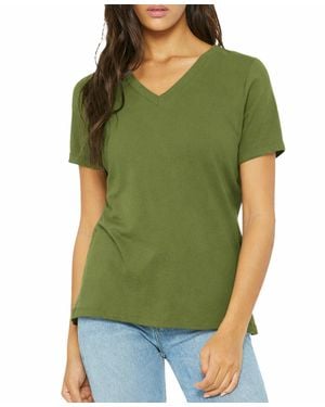 Blu Rock Loose Fit Short Sleeve V-Neck Cotton Stretch Tees - Green