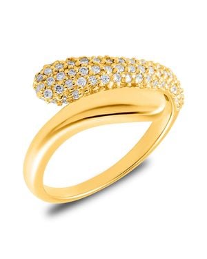 MAX + STONE 18K Plated Bypass Vermeil Lab Grown Diamond Signet Ring - Metallic