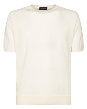 Tagliatore Cream Short-Sleeved T-Shirt With Ribbed Crew Neckline - Natural