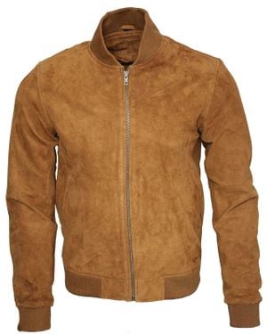 Infinity Leather Varsity Soft Suede Bomber Jacket - Brown
