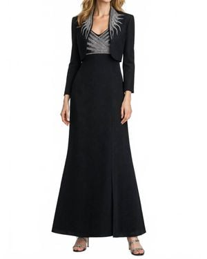 Alexander by Daymor Beaded V-Neck Evening Gown With Matching Bolero - Black