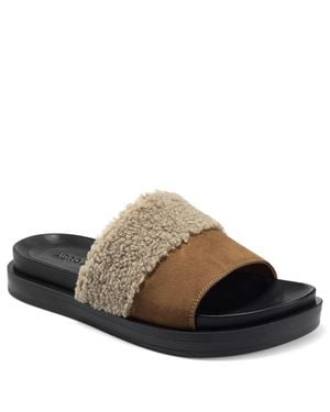 Aerosoles Louie Sandals Cognac Leather Faux Shearling Slide Gal348 - Brown