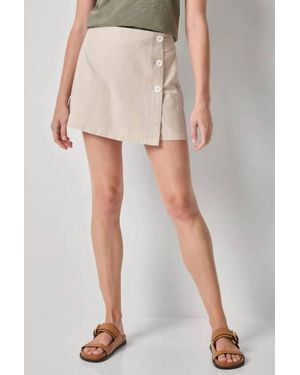Lilla P Linen Blend Asymmetrical Button-Front Skort - Natural