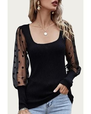 ES COLLECTION Daydream Polka Dot Mesh Sleeve Top - Black
