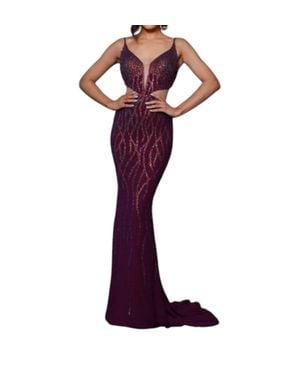 Johnathan Kayne Fabulous Pearl & Crystal-Embellished Bodice Gown - Purple