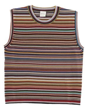 Paul Smith Signature Stripe Sleeveless Merino Wool Knit Top - Gray