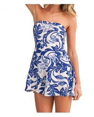 Klesis Floral Tie Back Strapless Romper - Blue