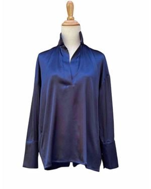 Monica Nera Classic Silk Long Sleeved Grace Top - Blue