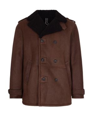 DFOUR® Double-Breasted Suede Leather Jacket With Notched Lapel - Brown