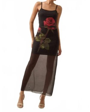 Promesa Rose-Print Layered Mesh Maxi Slip Dress - Brown