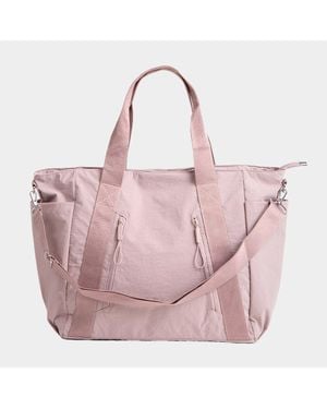 Fashnzfab Solid Spacious Multi Compartment Carryall Tote Bag - Pink