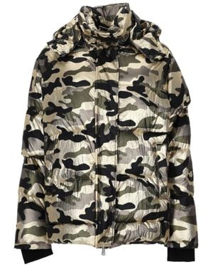 Canadian Puffer Jacket With Camouflage Pattern And High Collar - Black